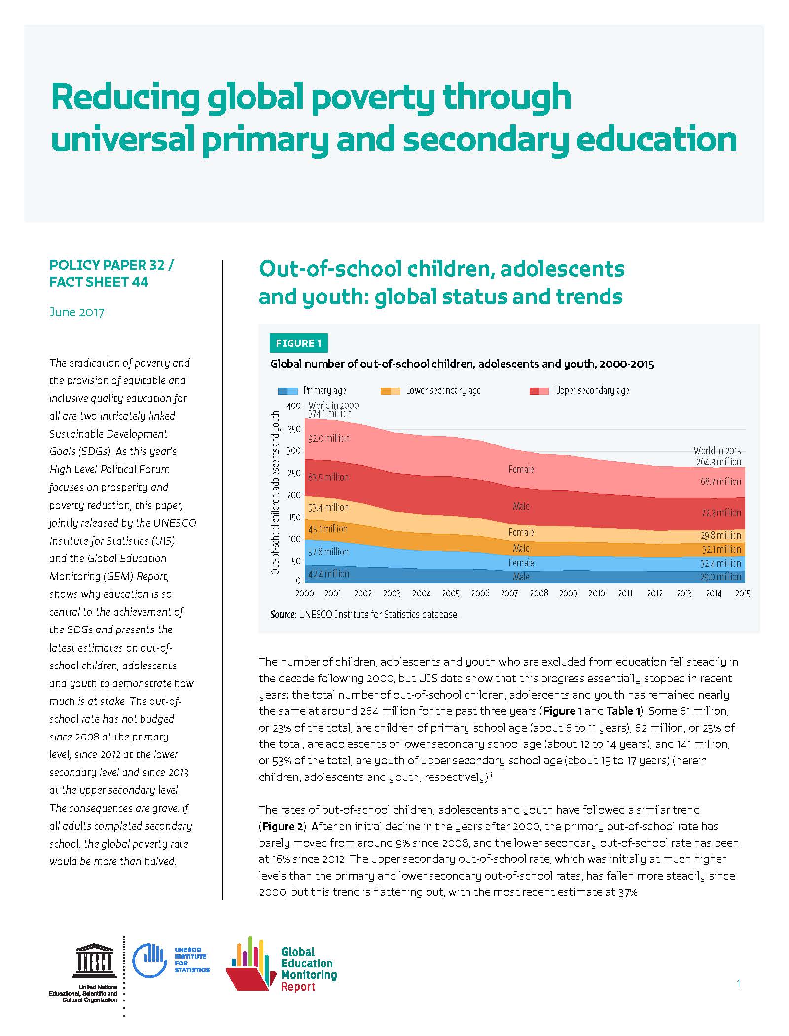 Reducing global poverty through universal primary and secondary education